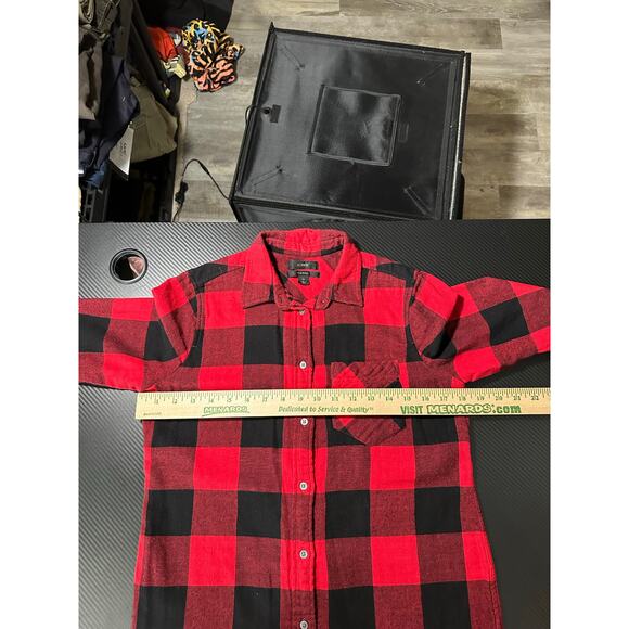 J Crew Classic Flannel Buffalo Plaid Red Black Western Preppy Size 0 Loose Fit - Picture 4 of 12